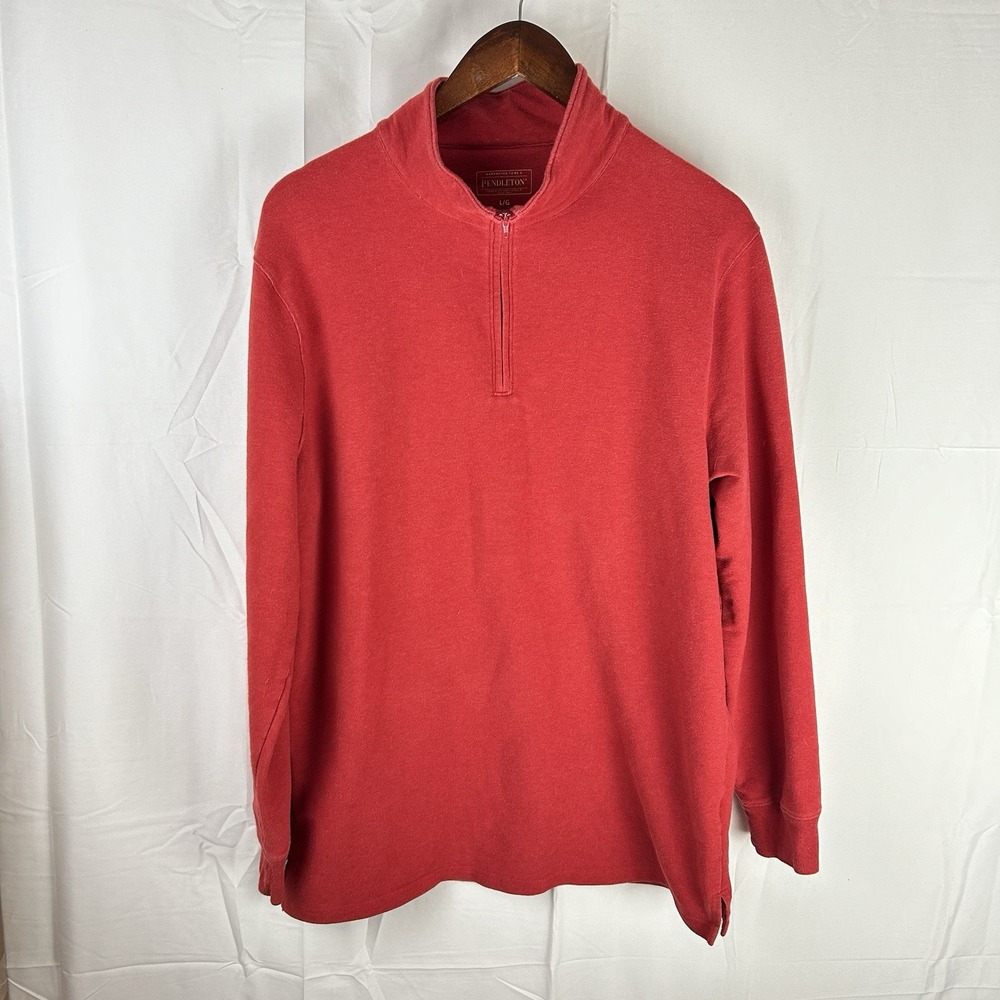 Pendleton Men's Size Large Red Cotton Blend 1/4 Zip Long Sleeve Pullover Sweater